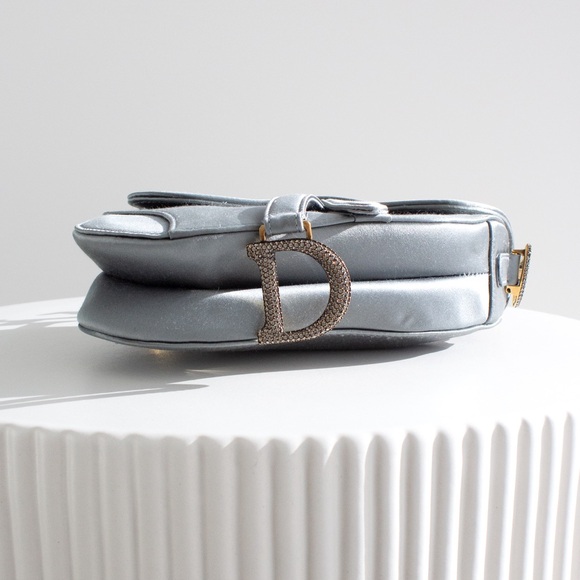 Dior Saddle 2019 Mini Satin Icy Blue Grey Crystal Embellished Bag - Picture 9 of 17